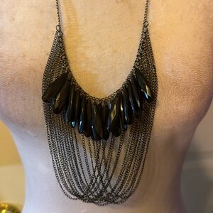 Silver and black necklace 26”